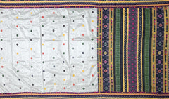 White Mulberry Saree from Assam with Multicolor Border and Pallu