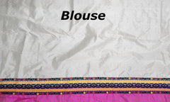 White Mulberry Saree from Assam with Multicolor Border and Pallu