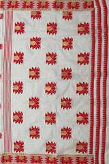 White Mulberry Saree from Assam with Dark Red Border and Pallu