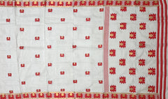 White Mulberry Saree from Assam with Dark Red Border and Pallu