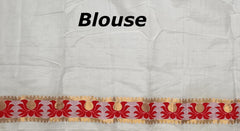 White Mulberry Saree from Assam with Dark Red Border and Pallu