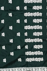 Dark Green Mulberry Saree from Assam with White Border and Pallu