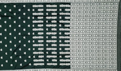 Dark Green Mulberry Saree from Assam with White Border and Pallu