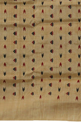 Gold Tassar-Muga Silk Saree with Red Border and Buttis & Motifs