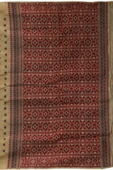 Gold Tassar-Muga Silk Saree with Red Border and Buttis & Motifs