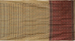 Gold Tassar-Muga Silk Saree with Red Border and Buttis & Motifs