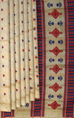 Gold Tassar Silk Saree with Red Border and Buttis & Motifs