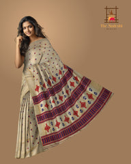 Gold Tassar Silk Saree with Red Border and Buttis & Motifs