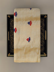 Gold Tassar Silk Saree with Red Border and Buttis & Motifs