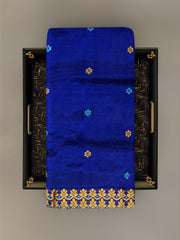 Blue Mulberry Silk Saree with Gold Border and Buttis & Motifs