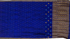 Blue Mulberry Silk Saree with Gold Border and Buttis & Motifs