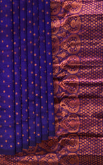 Violet Mulberry Silk Saree with Brown Border and Buttis & Motifs