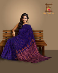 Violet Mulberry Silk Saree with Brown Border and Buttis & Motifs
