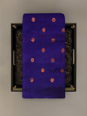 Violet Mulberry Silk Saree with Brown Border and Buttis & Motifs
