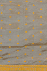 Khaki Mulberry Silk Saree with Yellow Border and Buttis & Motifs