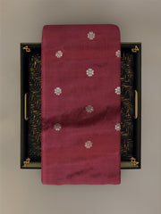 Red Mulberry Silk Saree with Grey Border and Buttis & Motifs