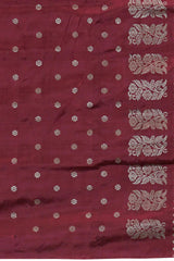 Red Mulberry Silk Saree with Grey Border and Buttis & Motifs