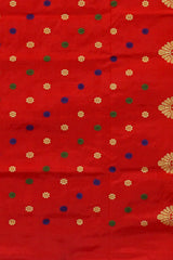 Red Mulberry Silk Saree with Gold Border and Buttis & Motifs