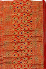 Red Mulberry Silk Saree with Gold Border and Buttis & Motifs