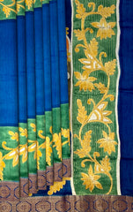 Green Yellow Tussar Saree with Single Side Design