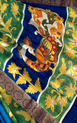 Green Yellow Tussar Saree with Single Side Design