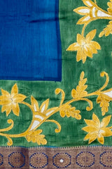 Green Yellow Tussar Saree with Single Side Design