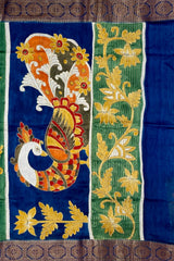 Green Yellow Tussar Saree with Single Side Design