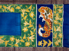 Green Yellow Tussar Saree with Single Side Design