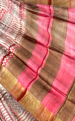 Pink Grey Tussar Saree with Single Side Design