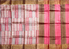 Pink Grey Tussar Saree with Single Side Design