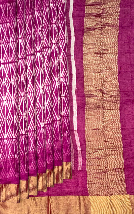 Pink Cream Tussar Saree with Single Side Design