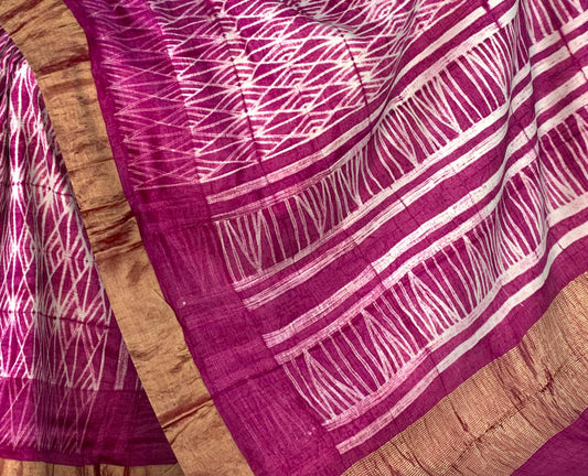 Pink Cream Tussar Saree with Single Side Design