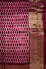 Pink Hexagon Tussar Saree with Single Side Design