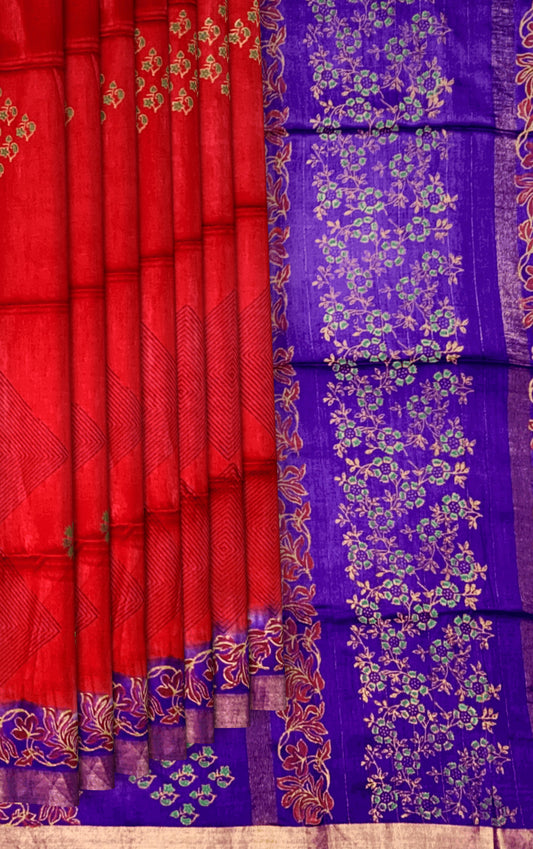 Red Cotton Saree with Single Side Design