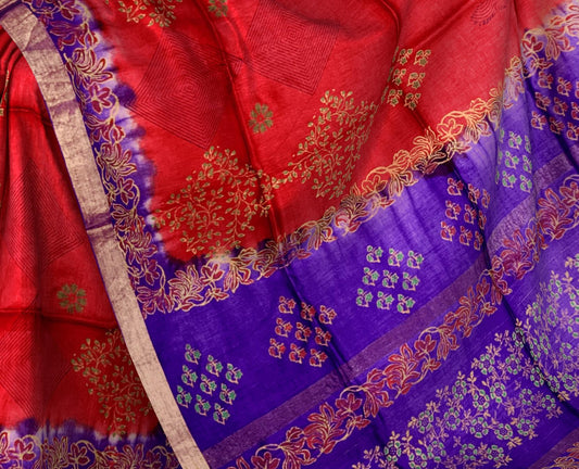 Red Cotton Saree with Single Side Design