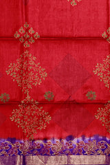 Red Cotton Saree with Single Side Design