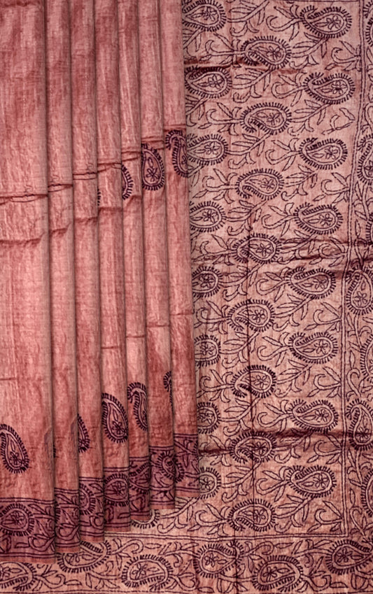 Peach Tussar Saree with Kanta Work