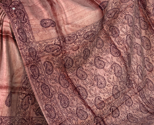 Peach Tussar Saree with Kanta Work