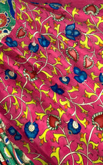 Pink Green Kalamkari Saree with Single Side Design