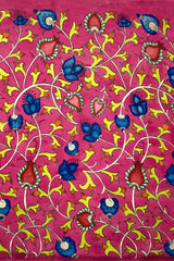 Pink Green Kalamkari Saree with Single Side Design