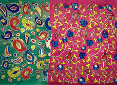 Pink Green Kalamkari Saree with Single Side Design