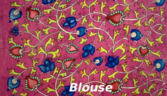 Pink Green Kalamkari Saree with Single Side Design