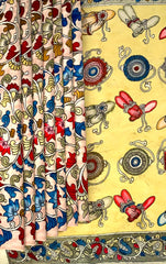 Yellow Kalamkari Saree with Single Side Design