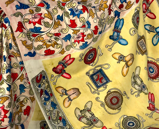 Yellow Kalamkari Saree with Single Side Design