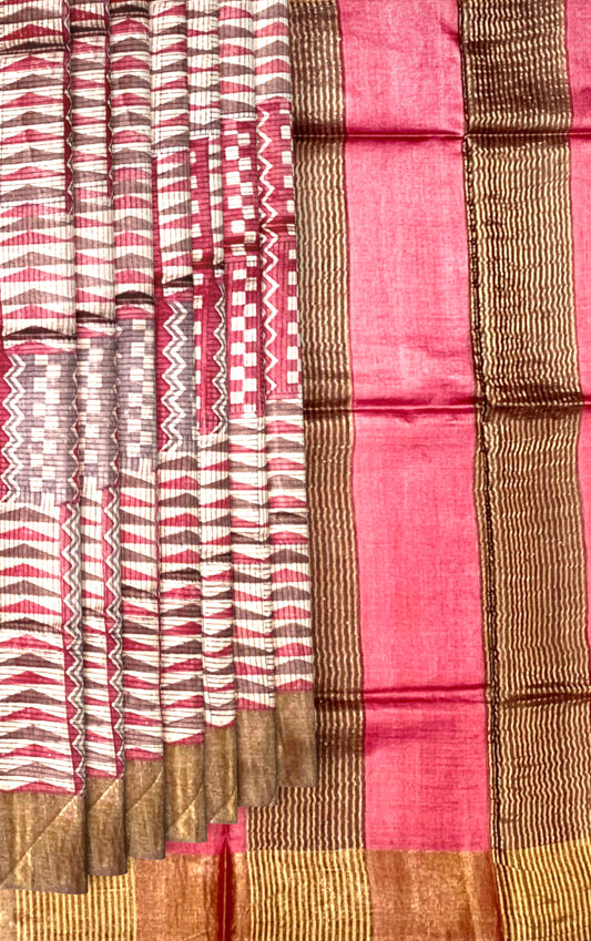 Blue Brown Tussar Saree with Single Side Design