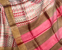 Blue Brown Tussar Saree with Single Side Design