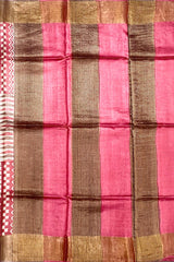 Blue Brown Tussar Saree with Single Side Design