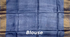 Blue Brown Tussar Saree with Single Side Design