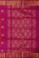 Orange Pink Uppada Sarees with Rani Pink Border and Gold-Silver Buttas