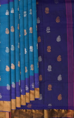 Ramar Blue Uppada Sarees with Royal Blue Border and Gold-Silver Buttas